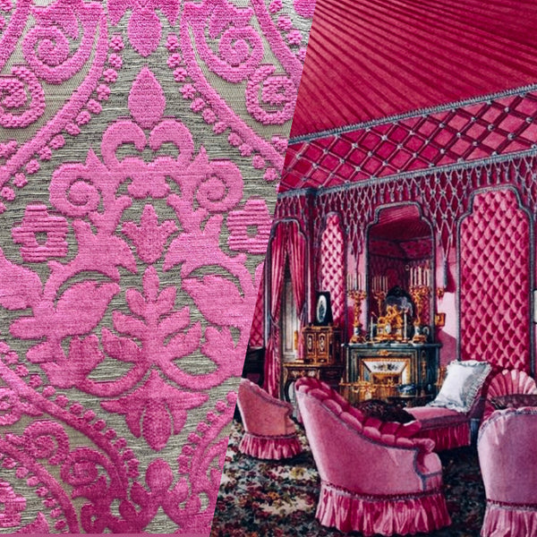NEW Sir Sanders Novelty Burnout Medallion Chenille Velvet Fabric - Fuchsia Pink - Fancy Styles Fabric Pierre Frey Lee Jofa Brunschwig & Fils