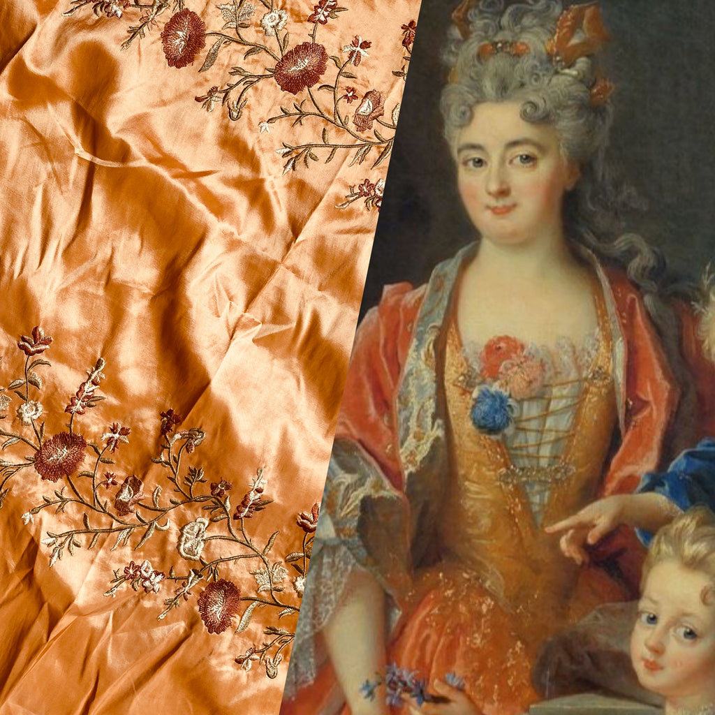 NEW! Duchess Aurora Icy Pumpkin Iridescence Faux Silk Embroidered Fabric - Fancy Styles Fabric Pierre Frey Lee Jofa Brunschwig & Fils