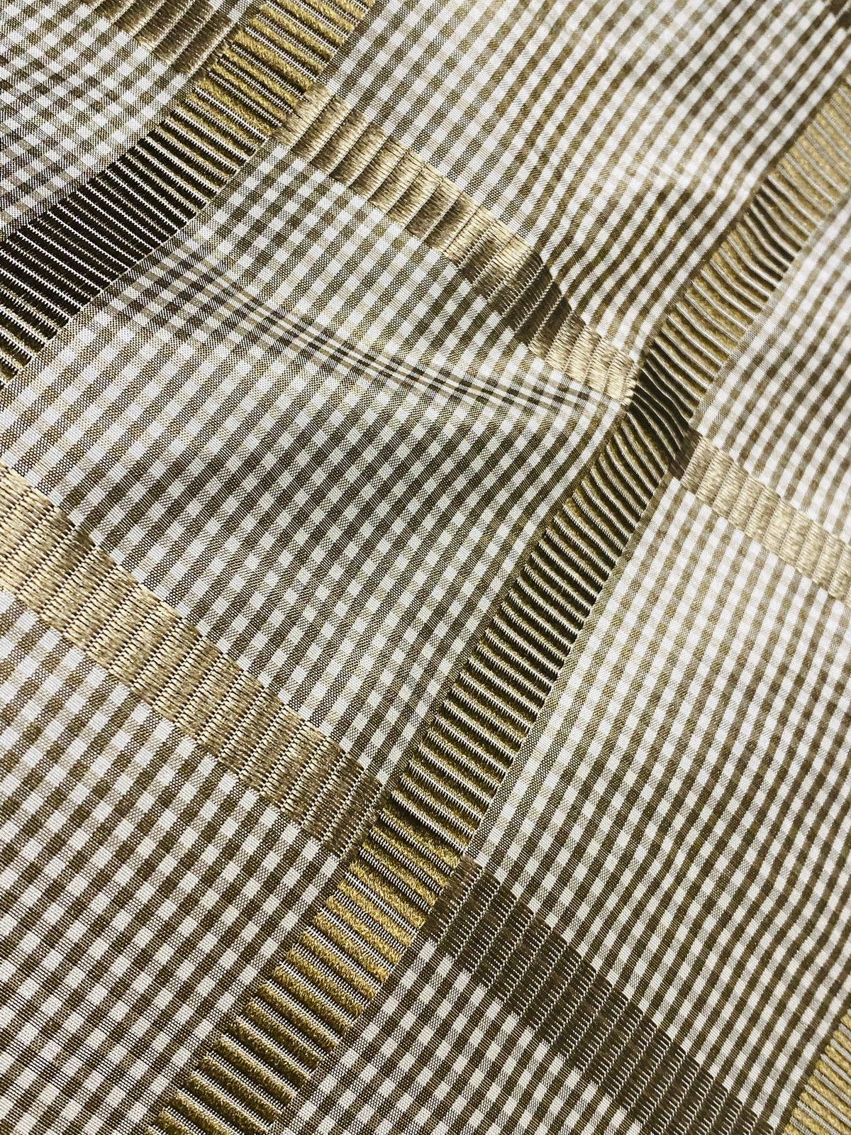 NEW Miss Jaqueline Designer 100% Silk Taffeta Gingham Ribbon Square Stripes Fabric - Old Gold SB_6_29 - Fancy Styles Fabric Pierre Frey Lee Jofa Brunschwig & Fils