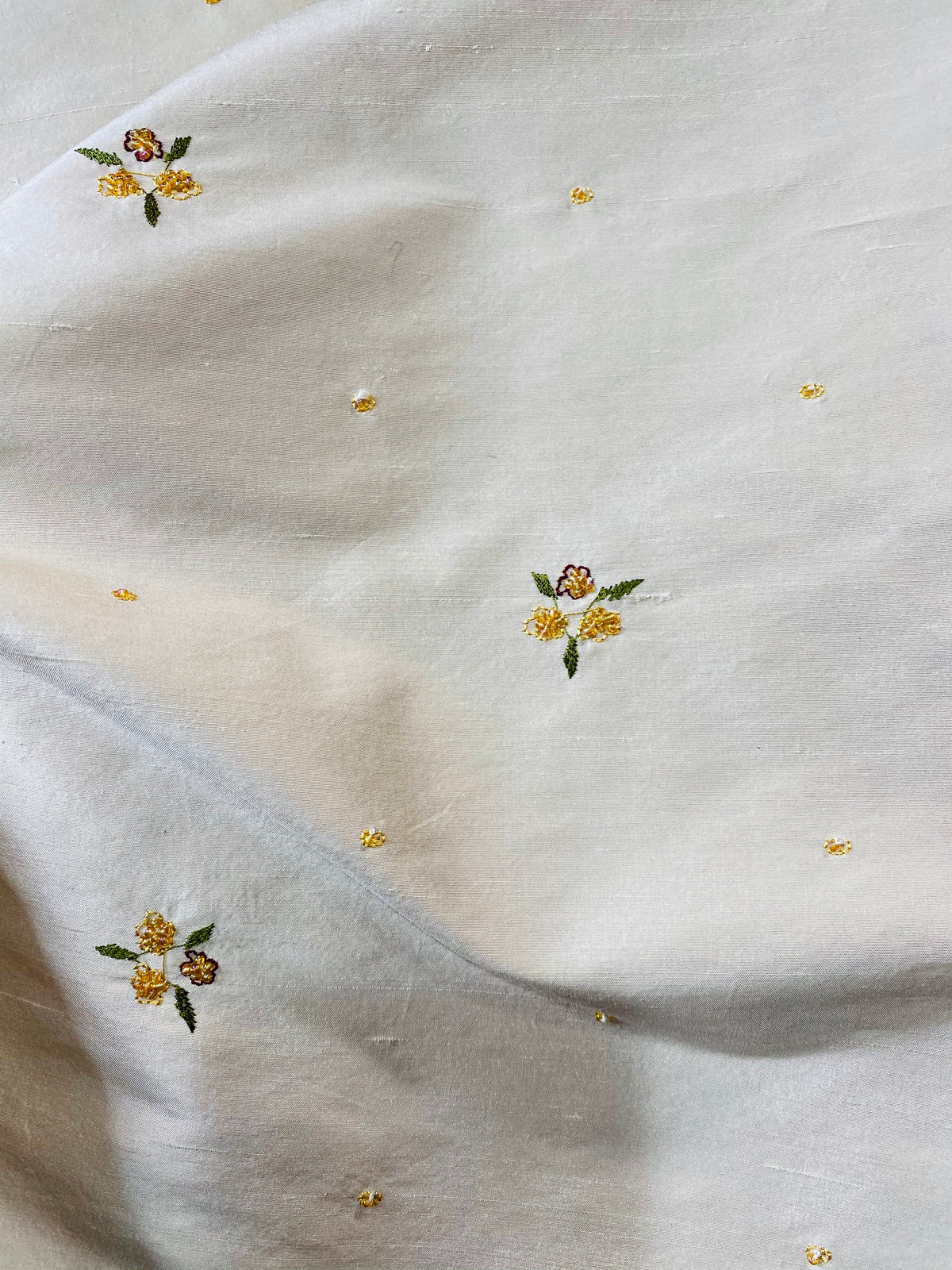 1 Yard Remnant- Queen Jane- Beaded 100% Silk Dupioni Fabric - Beige Cream - Fancy Styles Fabric Pierre Frey Lee Jofa Brunschwig & Fils