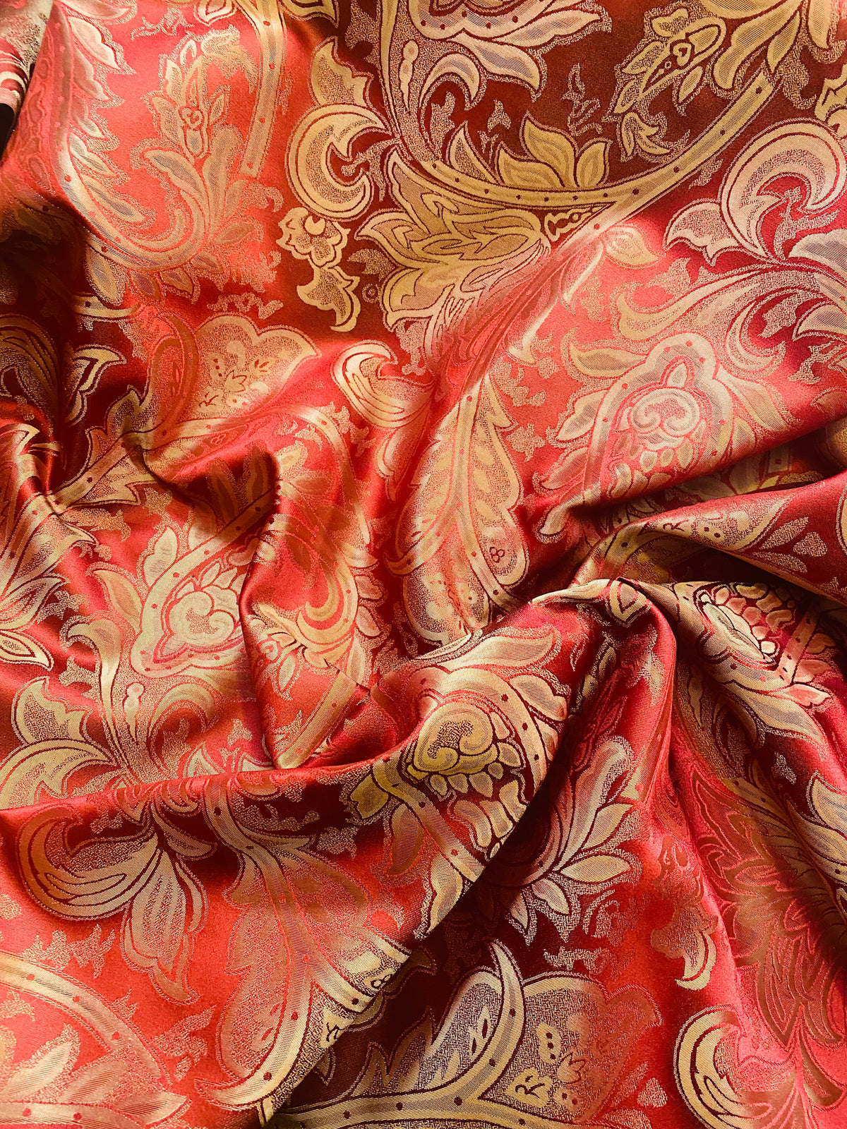 NEW Lord Mathias 100% Silk Taffeta Jacquard Floral Fabric - Red and Gold - Fancy Styles Fabric Pierre Frey Lee Jofa Brunschwig & Fils