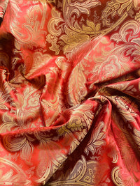 NEW Lord Mathias 100% Silk Taffeta Jacquard Floral Fabric - Red and Gold - Fancy Styles Fabric Pierre Frey Lee Jofa Brunschwig & Fils
