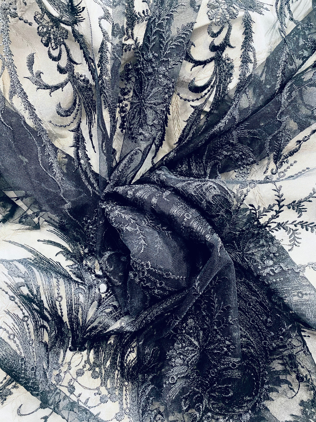 NEW Lady Keala French Novelty Lace Mesh Fabric- Black - Fancy Styles Fabric Pierre Frey Lee Jofa Brunschwig & Fils