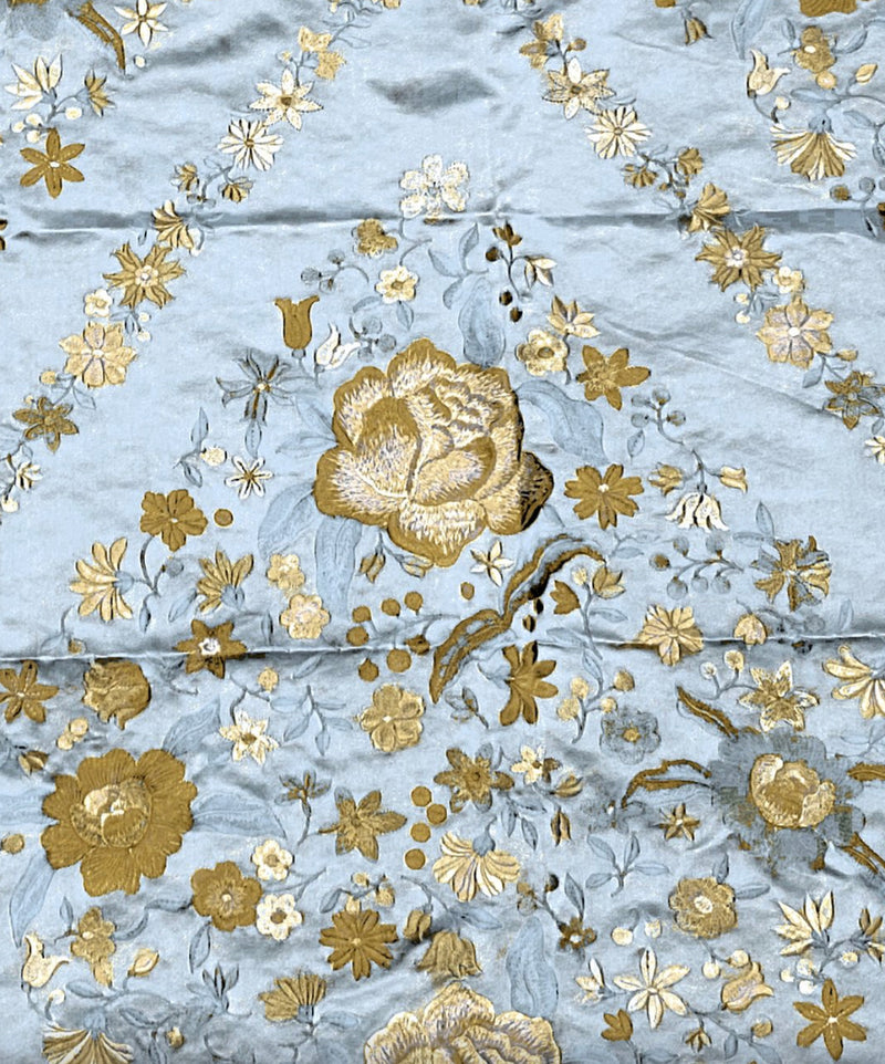 NEW! Custom-Order King Louis XIV Novelty 100% Silk Jacquard Embroidered Floral Upholstery Fabric- Duck Egg Blue