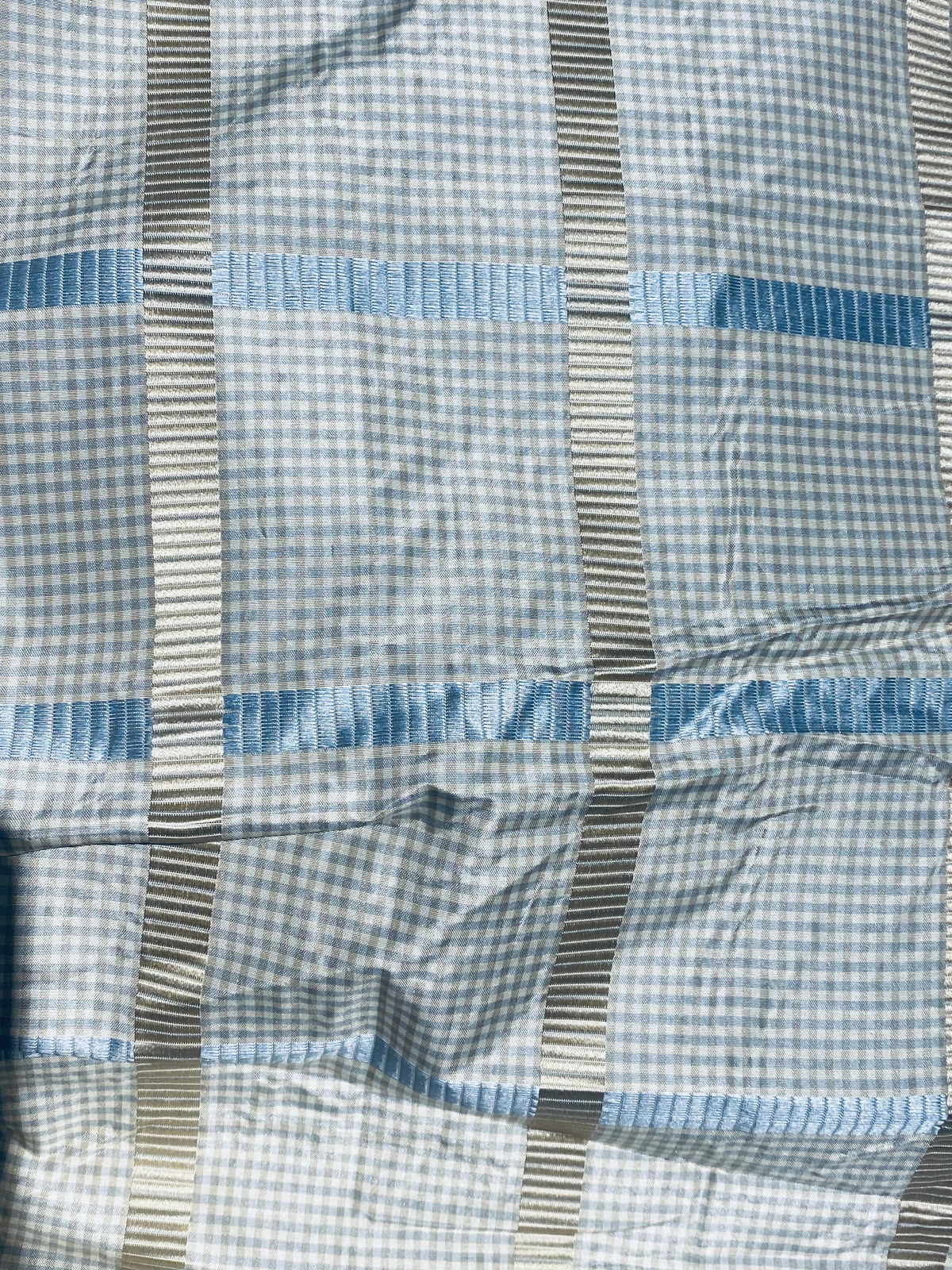 NEW Miss Jaqueline Designer 100% Silk Taffeta Gingham Ribbon Square Stripes Fabric - Blue and Gold SB_6_28 - Fancy Styles Fabric Pierre Frey Lee Jofa Brunschwig & Fils