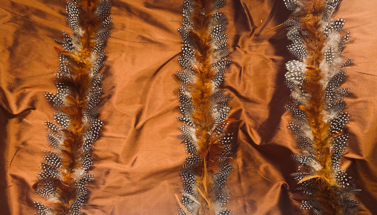 NEW! Queen Liza Novelty Couture 100% Silk Taffeta with Feather Stripes Fabric - Copper - Fancy Styles Fabric Pierre Frey Lee Jofa Brunschwig & Fils