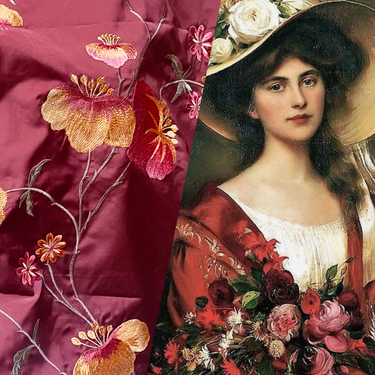 NEW! Designer Faux Silk Taffeta Embroidered Floral Fabric- Terra Cotta Burnt Red - Fancy Styles Fabric Pierre Frey Lee Jofa Brunschwig & Fils