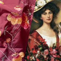 NEW! Designer Faux Silk Taffeta Embroidered Floral Fabric- Terra Cotta Burnt Red - Fancy Styles Fabric Pierre Frey Lee Jofa Brunschwig & Fils