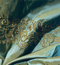 NEW Lady Linda Teal “Faux Silk”Embroidered Fabric in Teal and Gold - Fancy Styles Fabric Pierre Frey Lee Jofa Brunschwig & Fils