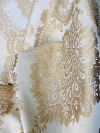 NEW! Prince Prescott Brocade Medallion Satin Fabric- Peach Gold and White - Fancy Styles Fabric Pierre Frey Lee Jofa Brunschwig & Fils