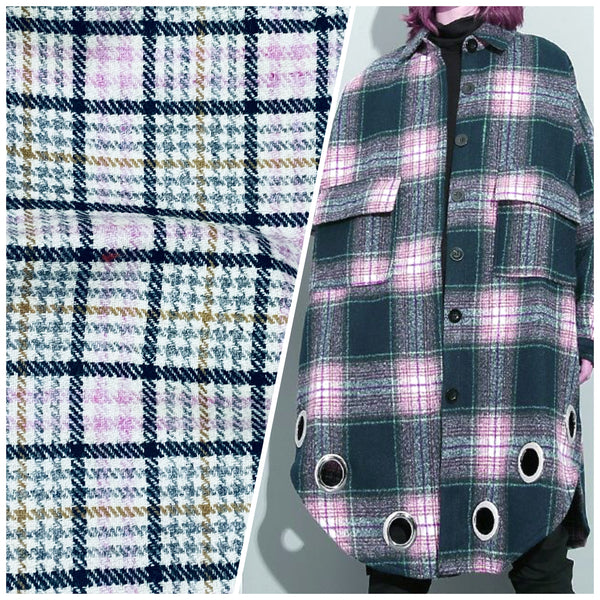New Duke Sean 100% Wool Plaid Tartan Apparel Fabric in White, Lilac, Gray, & Black - Fancy Styles Fabric Pierre Frey Lee Jofa Brunschwig & Fils