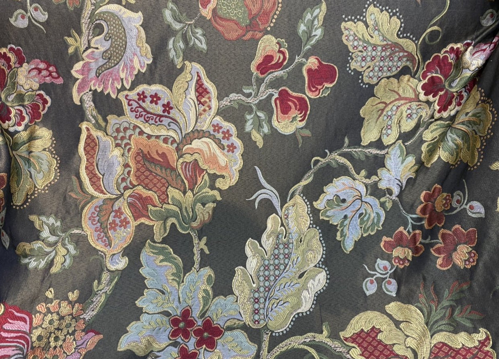 Polyester Cotton Black Floral Brocade Dress Fabric