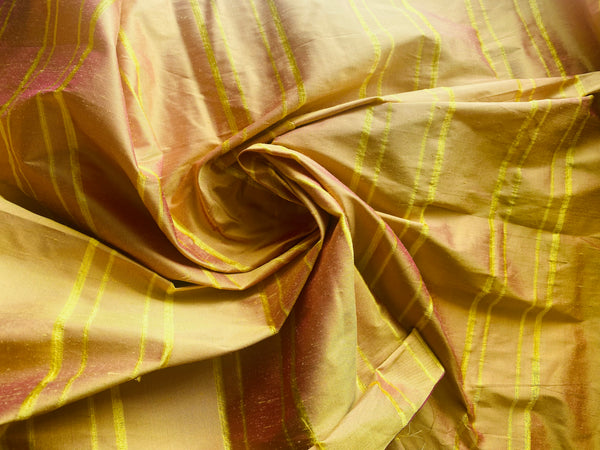 NEW Duchess Mendez Yellow and Pink Sunset Stripe 100% Silk Dupioni Fabric - Fancy Styles Fabric Pierre Frey Lee Jofa Brunschwig & Fils