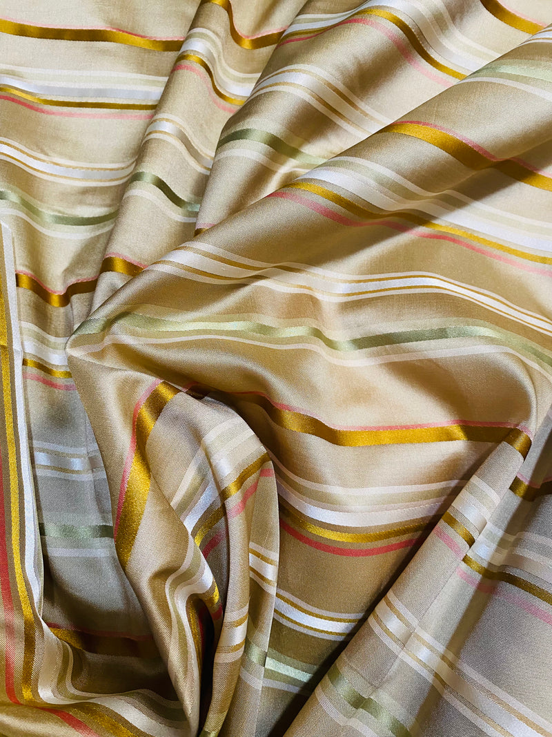 NEW Lady Lanister Taffeta Fabric - Gold With Ribbon Satin Stripes