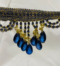 NEW! Queen Cassandra Blue & Gold Beaded Trim - Fancy Styles Fabric Pierre Frey Lee Jofa Brunschwig & Fils