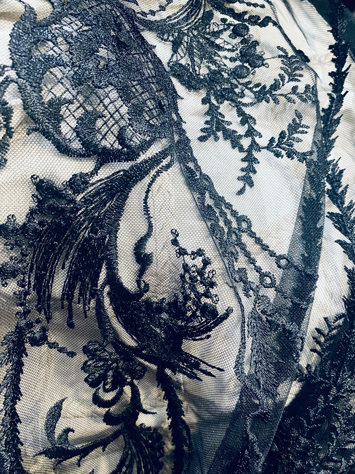 NEW Lady Keala French Novelty Lace Mesh Fabric- Black - Fancy Styles Fabric Pierre Frey Lee Jofa Brunschwig & Fils