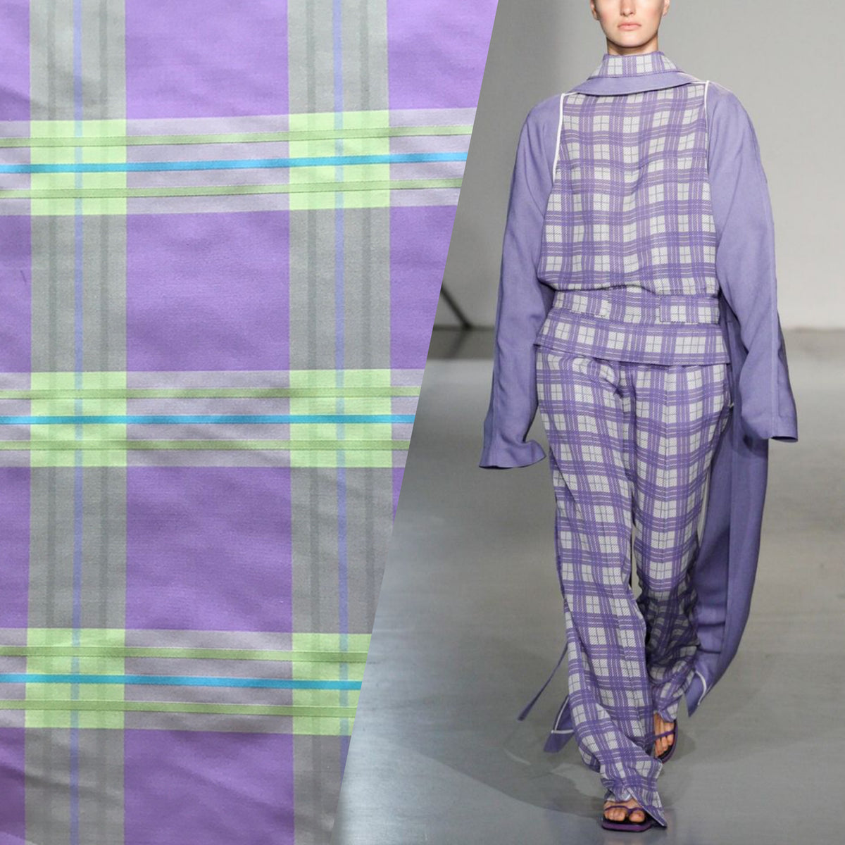 NEW! SALE! Lady Latilda 100% Silk Taffeta Plaid Tartan Ribbon Fabric Electric Lavender Lime - Fancy Styles Fabric Pierre Frey Lee Jofa Brunschwig & Fils