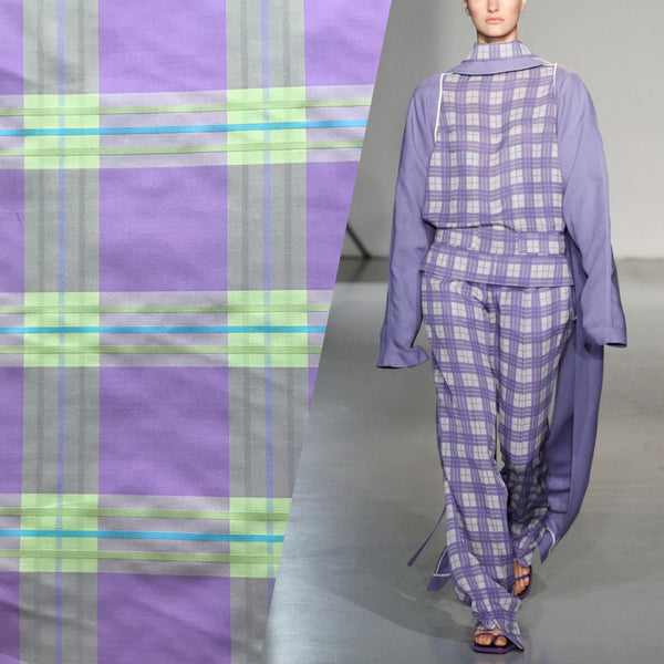 NEW! SALE! Lady Latilda 100% Silk Taffeta Plaid Tartan Ribbon Fabric Electric Lavender Lime - Fancy Styles Fabric Pierre Frey Lee Jofa Brunschwig & Fils