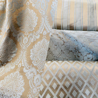 NEW! Prince Prescott Brocade Medallion Satin Fabric- Gold and White - Fancy Styles Fabric Pierre Frey Lee Jofa Brunschwig & Fils