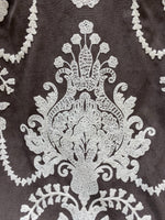 NEW! Lady Lila Novelty Crewel Embroidered Fabric Dark Grey and White - Fancy Styles Fabric Pierre Frey Lee Jofa Brunschwig & Fils