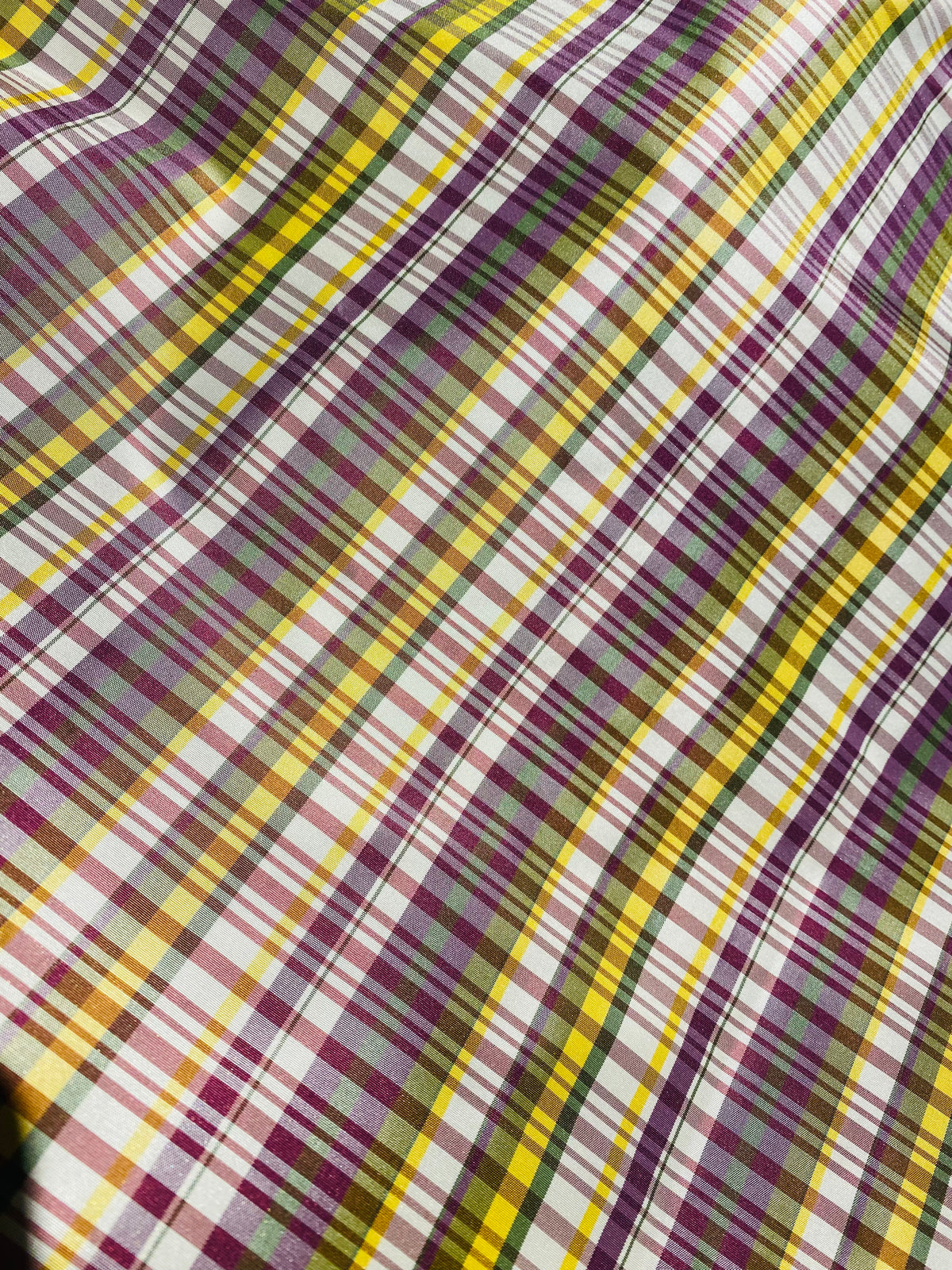NEW Lady Riley Designer 100% Silk Taffeta Plaid Tartan Fabric -Purple, Green & Yellow SB_6_36 - Fancy Styles Fabric Pierre Frey Lee Jofa Brunschwig & Fils