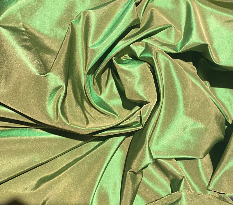NEW Lady Lisa Designer 100% Silk Taffeta - Apple Green with Gold Iridescence