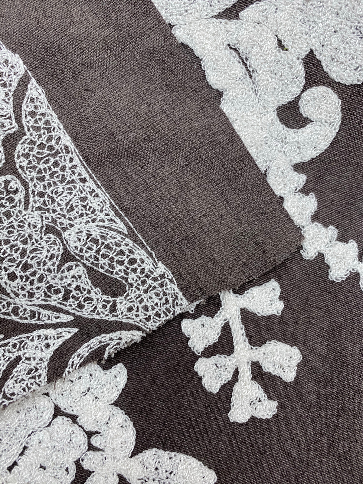 NEW! Lady Lila Novelty Crewel Embroidered Fabric Dark Grey and White - Fancy Styles Fabric Pierre Frey Lee Jofa Brunschwig & Fils