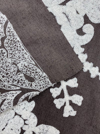 NEW! Lady Lila Novelty Crewel Embroidered Fabric Dark Grey and White - Fancy Styles Fabric Pierre Frey Lee Jofa Brunschwig & Fils