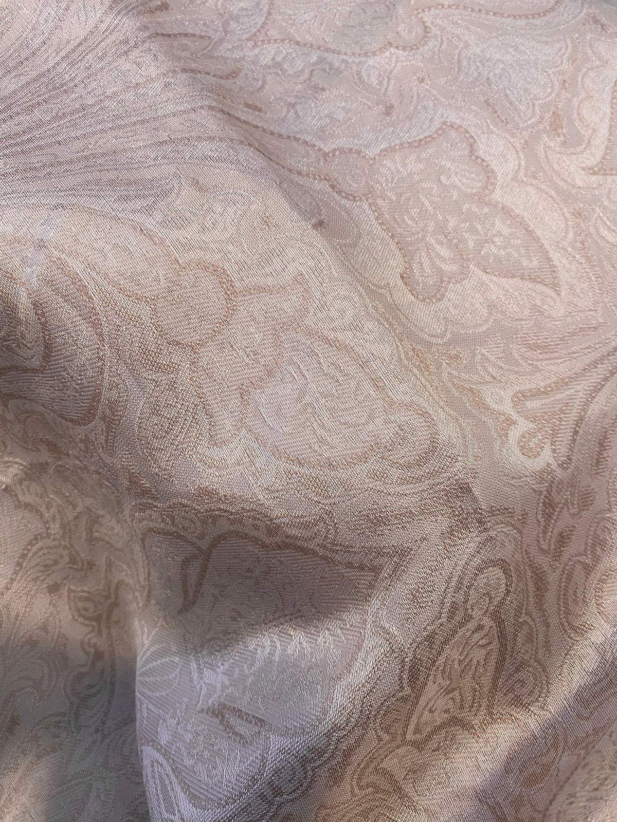 NEW Queen Lita 100% Silk Jacquard Lightweight Paisley Fabric - Cream Pink- SB_8_3 - Fancy Styles Fabric Pierre Frey Lee Jofa Brunschwig & Fils