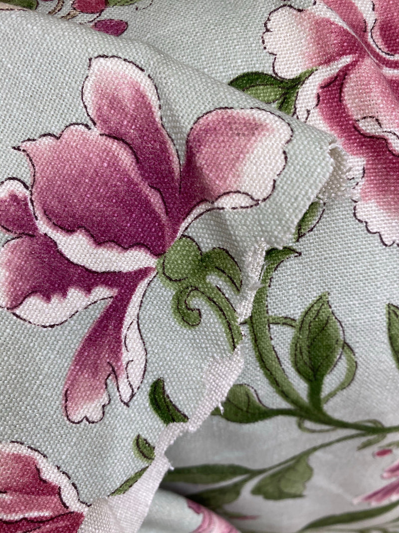 NEW! Miss Jamie Designer Floral & Bird Motif Drapery Upholstery Fabric- French Pink & Stone - Fancy Styles Fabric Pierre Frey Lee Jofa Brunschwig & Fils