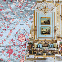 NEW! Custom-Order King Louis XIV Novelty 100% Silk Jacquard Embroidered Floral Upholstery Fabric- Duck Egg Blue and Rose - Fancy Styles Fabric Pierre Frey Lee Jofa Brunschwig & Fils