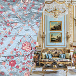 NEW! Custom-Order King Louis XIV Novelty 100% Silk Jacquard Embroidered Floral Upholstery Fabric- Duck Egg Blue and Rose