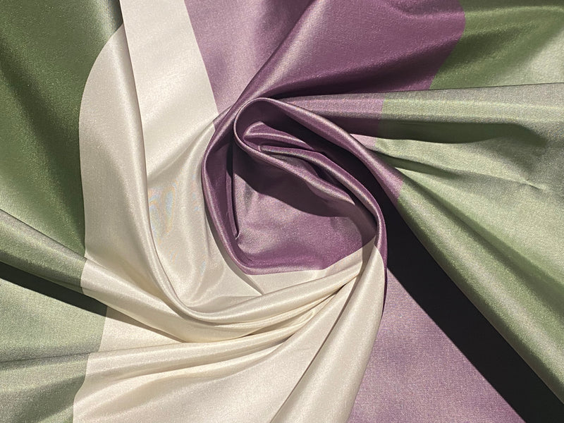 NEW Lady Chinta 100% Silk Taffeta Purple, Green and White Stripe Fabric SB_8_33