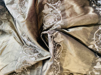 NEW Duchess Jezebel 100% Silk Taffeta Embroidered Scroll Stripe Floral Motif (no satin ribbon stripe) Old Gold - Fancy Styles Fabric Pierre Frey Lee Jofa Brunschwig & Fils