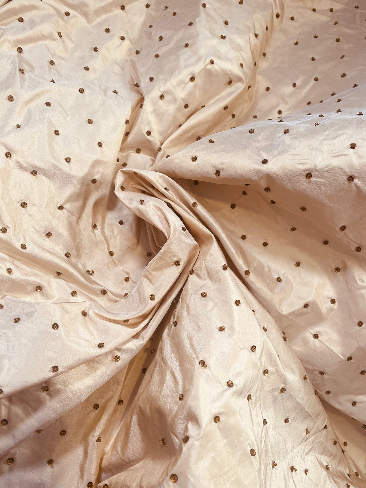 NEW Novelty Couture 100% Silk Taffeta Copper Crystal Beaded Fabric Cream - Fancy Styles Fabric Pierre Frey Lee Jofa Brunschwig & Fils