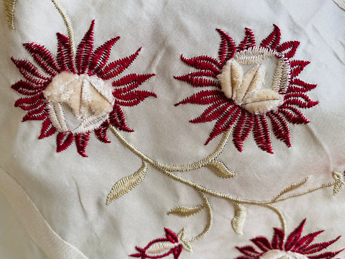 NEW Duchess Getty 100% Silk Taffeta Embroidered Scroll Stripe Floral Motif Cream White and Burgundy Red - Fancy Styles Fabric Pierre Frey Lee Jofa Brunschwig & Fils