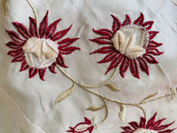 NEW Duchess Getty 100% Silk Taffeta Embroidered Scroll Stripe Floral Motif Cream White and Burgundy Red - Fancy Styles Fabric Pierre Frey Lee Jofa Brunschwig & Fils