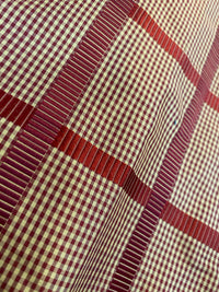 NEW! Miss Jaqueline Designer 100% Silk Taffeta Gingham Ribbon Stripes Plaid Fabric -Dark Red Beige SB_6_33 - Fancy Styles Fabric Pierre Frey Lee Jofa Brunschwig & Fils