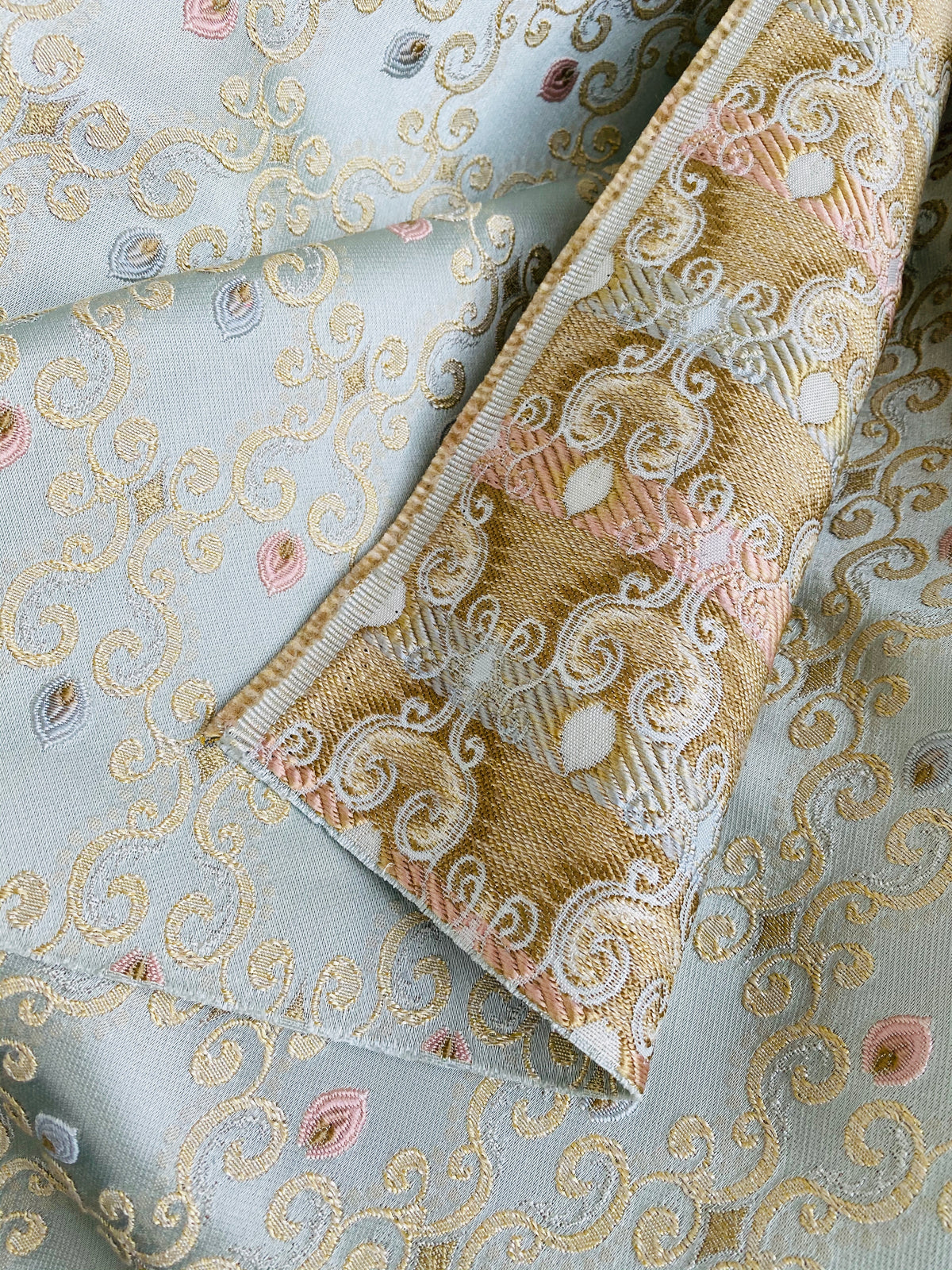 NEW Queen Chantal Novelty Ritz Neoclassical Brocade Dot Satin Fabric - Louis Blue - Fancy Styles Fabric Pierre Frey Lee Jofa Brunschwig & Fils