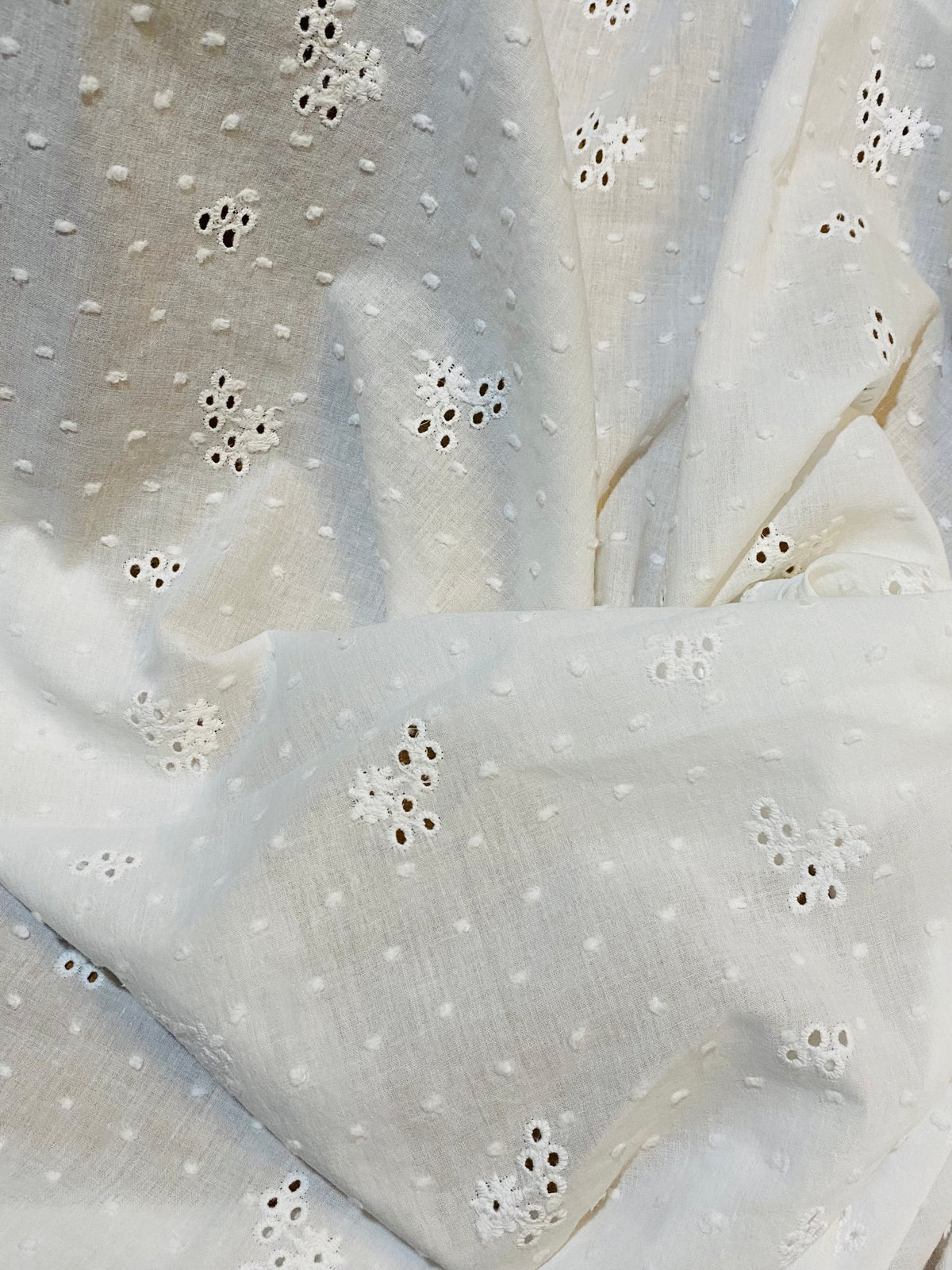 NEW! Miss Miranda 100% Cotton Swiss Dot & Eyelet Fabric- White - Fancy Styles Fabric Pierre Frey Lee Jofa Brunschwig & Fils