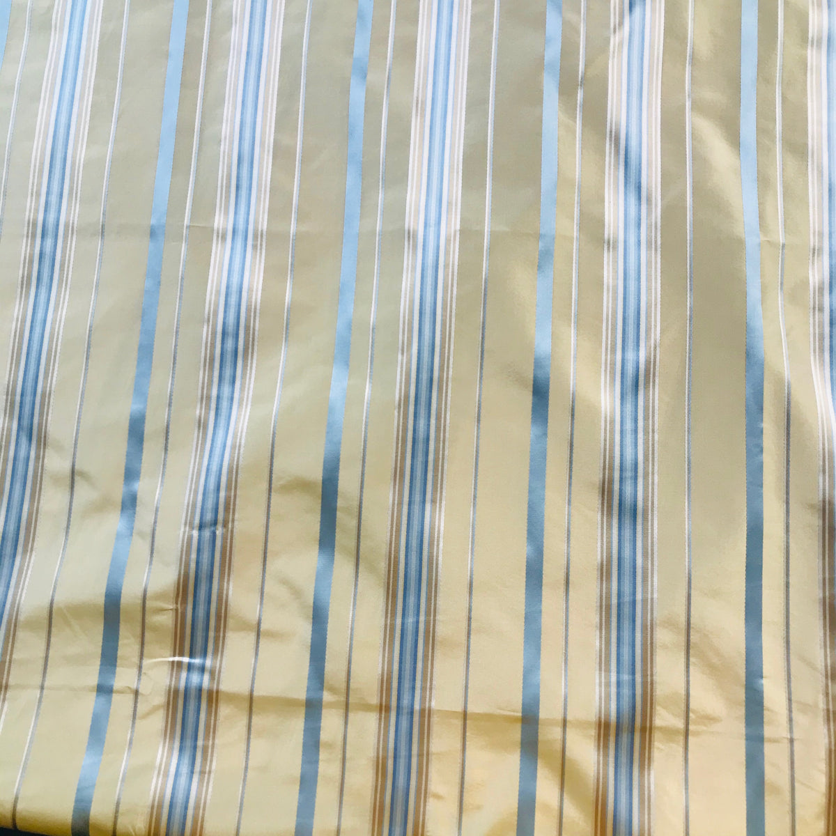 NEW Lady Grace 100% Silk Taffeta Fabric Butter Yellow and Blue Stripes - Fancy Styles Fabric Pierre Frey Lee Jofa Brunschwig & Fils