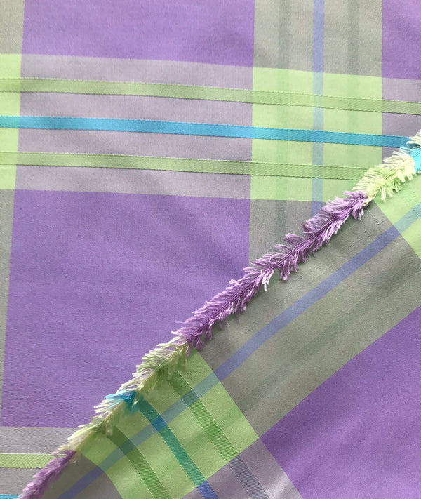 NEW! SALE! Lady Latilda 100% Silk Taffeta Plaid Tartan Ribbon Fabric Electric Lavender Lime - Fancy Styles Fabric Pierre Frey Lee Jofa Brunschwig & Fils