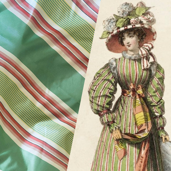 NEW Queen Rosa 100% Silk Taffeta Striped Fabric - Green and Pink - Fancy Styles Fabric Pierre Frey Lee Jofa Brunschwig & Fils