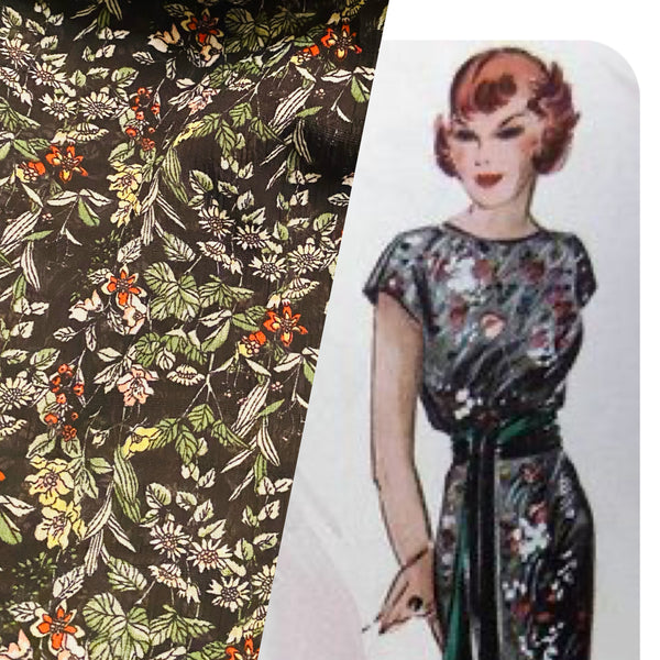 NEW Lady Danica Crepe Floral Lightweight Dress Fabric - Black - Fancy Styles Fabric Pierre Frey Lee Jofa Brunschwig & Fils