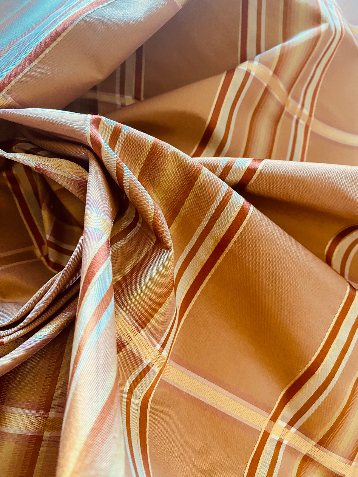 NEW Lady Deborah 100% Silk Taffeta Plaid Tartan Ribbon Fabric- Peach SB_1_18 - Fancy Styles Fabric Pierre Frey Lee Jofa Brunschwig & Fils