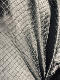 NEW Duchess Jenna 100% Silk Taffeta Fabric- Pewter with Embroidered Squares- SB_6_10 - Fancy Styles Fabric Pierre Frey Lee Jofa Brunschwig & Fils