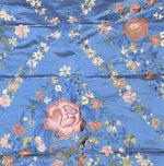 NEW! Custom-Order King Louis XIV Novelty 100% Silk Jacquard Embroidered Floral Upholstery Fabric - Cornflower Blue