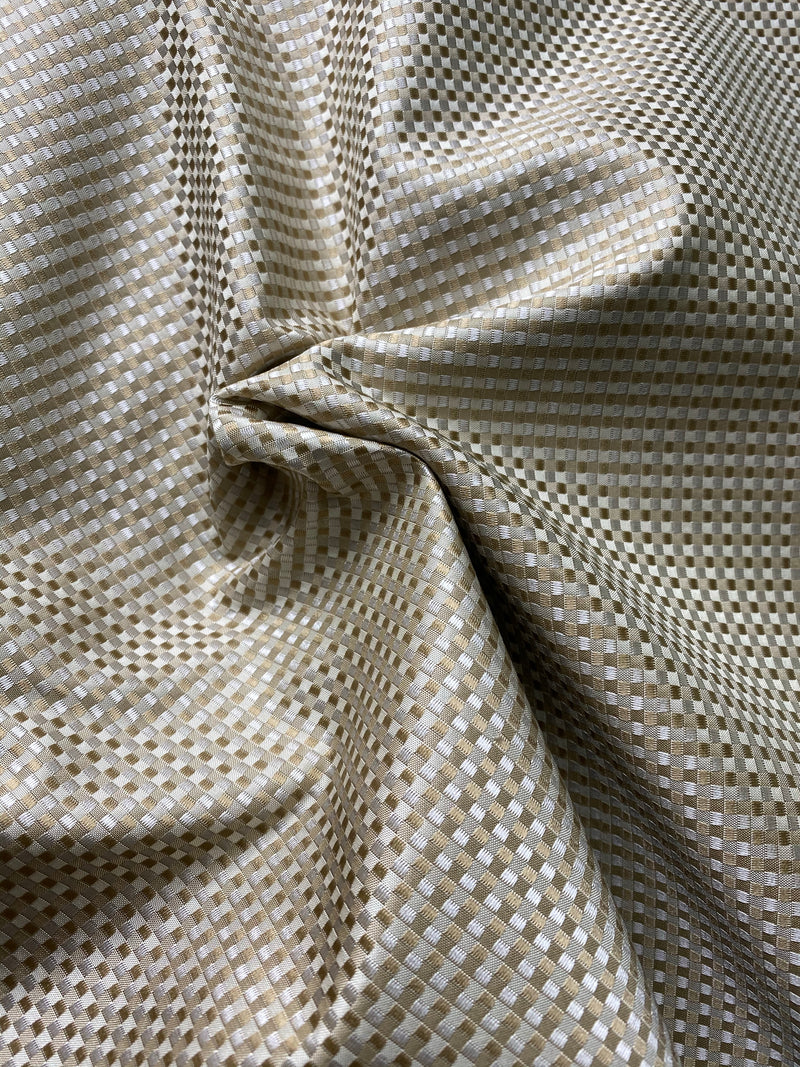NEW Queen Alyssa 100% Silk Taffeta Basketweave Motif Fabric - Gold, Grey, Cream - Fancy Styles Fabric Pierre Frey Lee Jofa Brunschwig & Fils