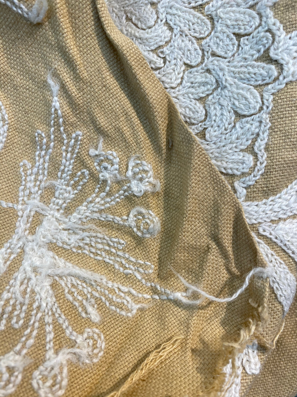 NEW! SALE! Lady Gelina Novelty Crewel Embroidered 100% Cotton Fabric Camel and White - Fancy Styles Fabric Pierre Frey Lee Jofa Brunschwig & Fils