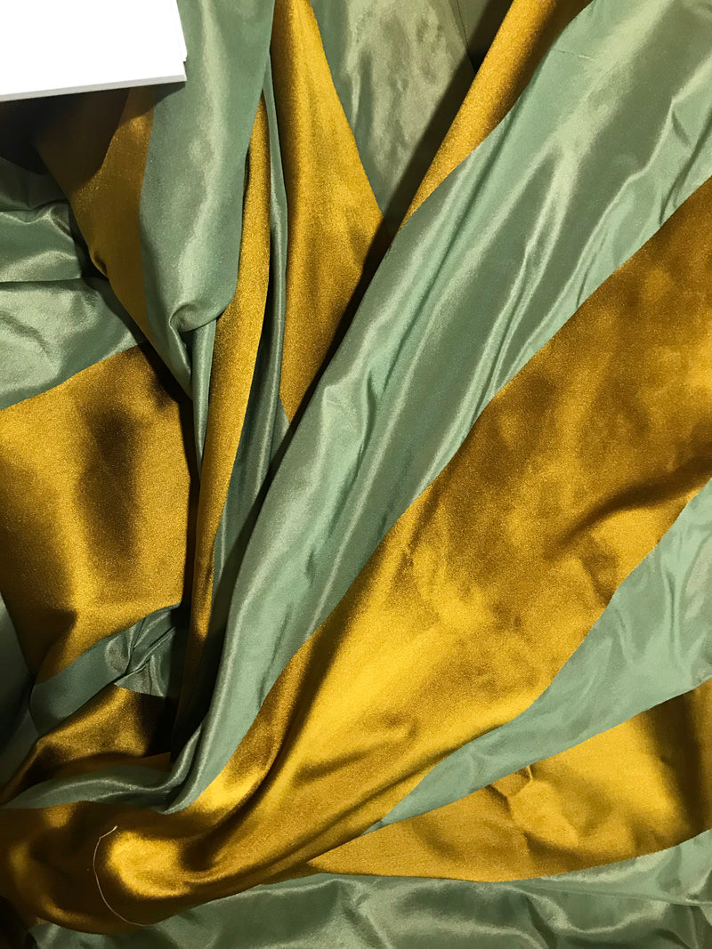 NEW Duchess Zoey Designer 100% Silk Taffeta Dupioni Stripes Fabric - Light Teal & Gold BTY - Fancy Styles Fabric Pierre Frey Lee Jofa Brunschwig & Fils